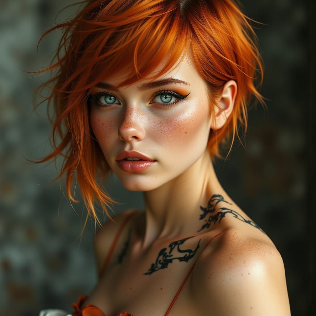 Gynoid Idol Portrait with Neon Blue Eyes