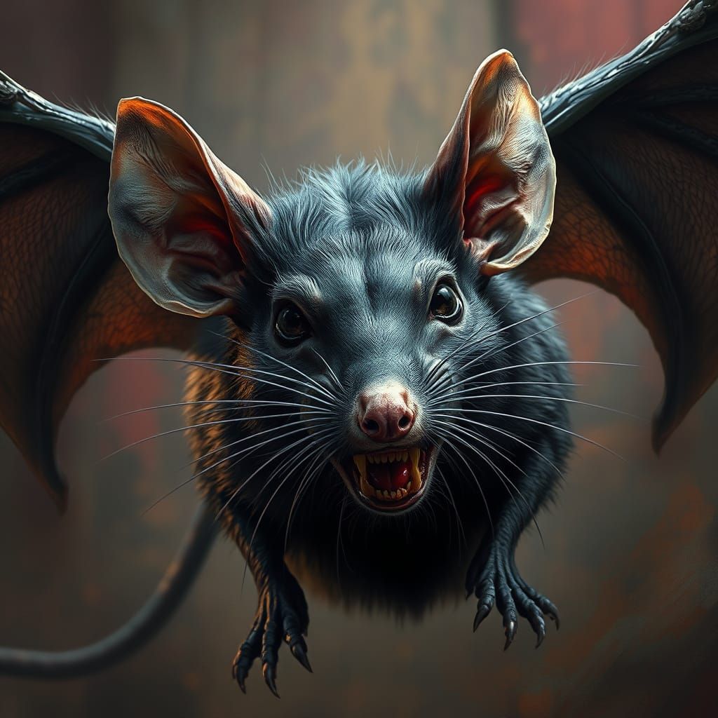 Gothic Rodent Horror with Bat-Like Wings