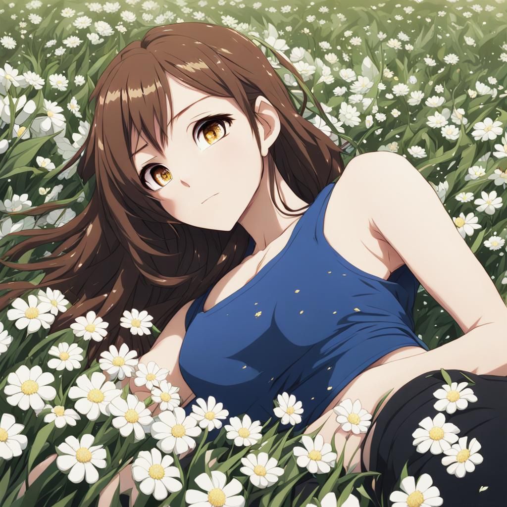 Girl in Flower Field: Anime Style
