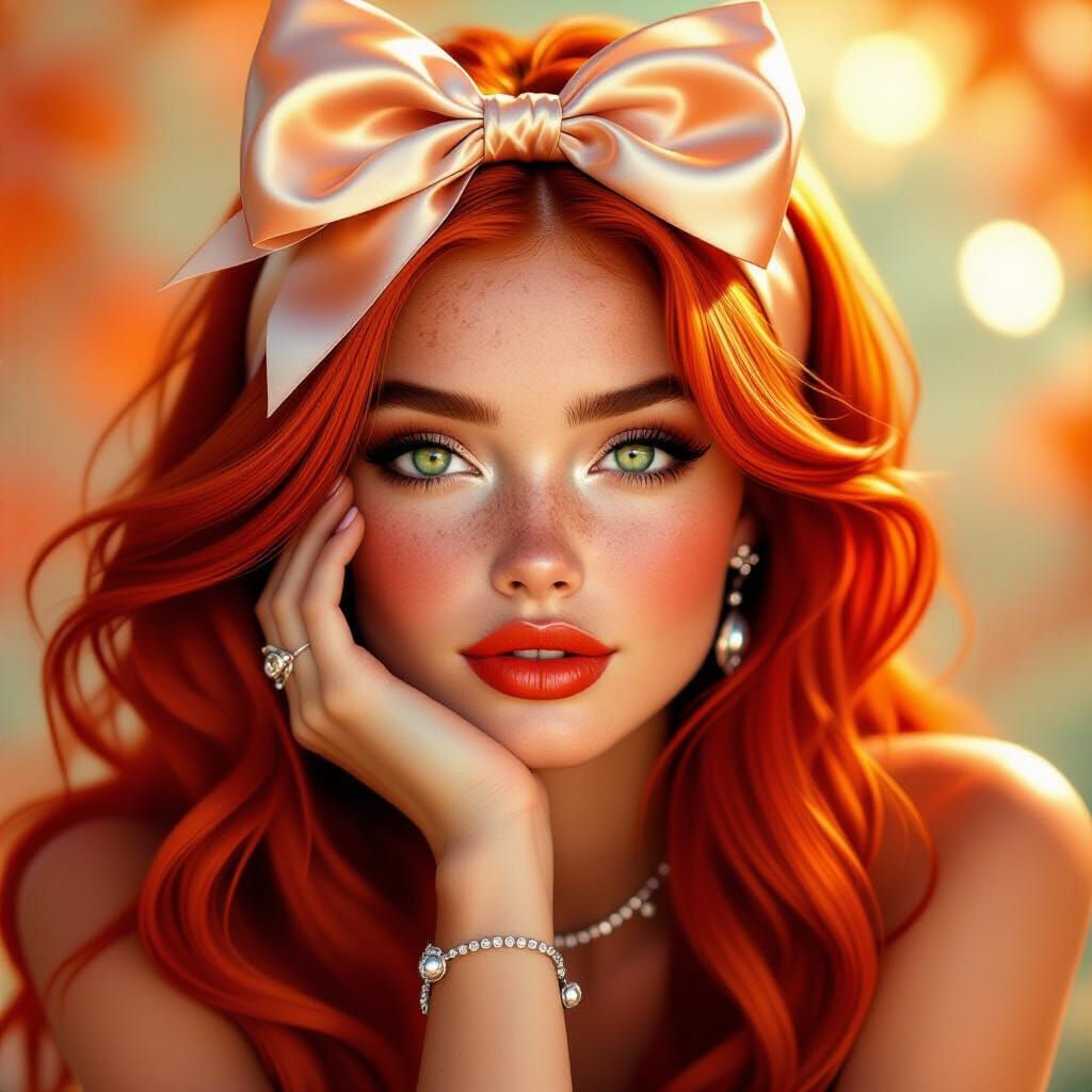 Beautiful Woman with Red Hair in Photorealistic Style