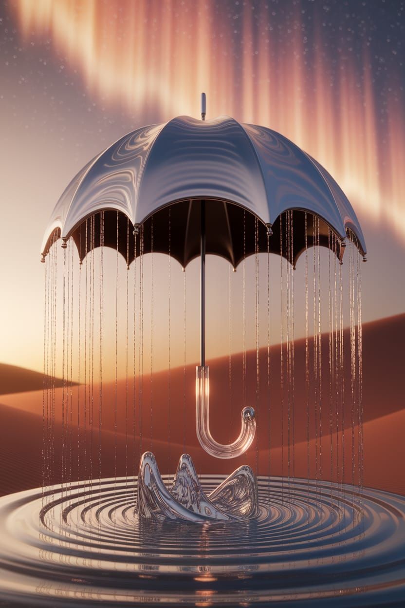 Mercury Umbrella Suspended by Magnetic Fields in Desert