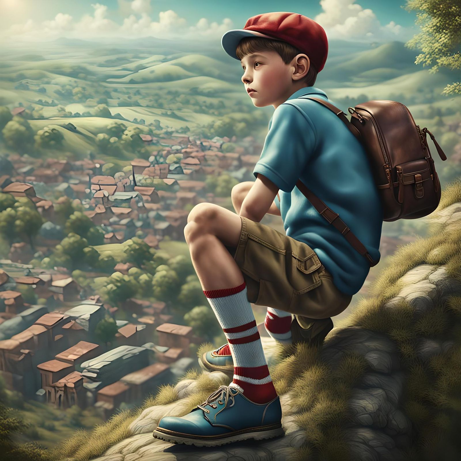 1950s Boy on Hill in Antique Photo Style