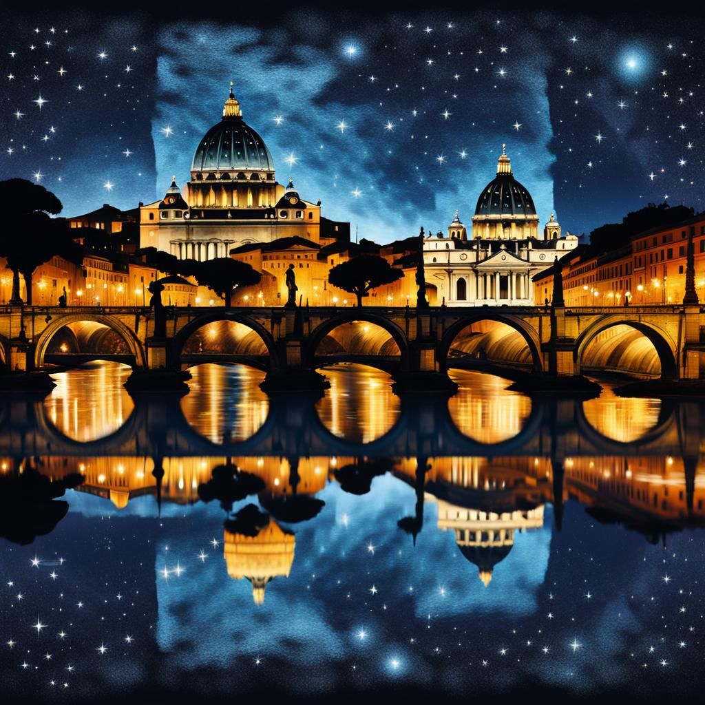 Vibrant Rome Nightlife Double Exposure