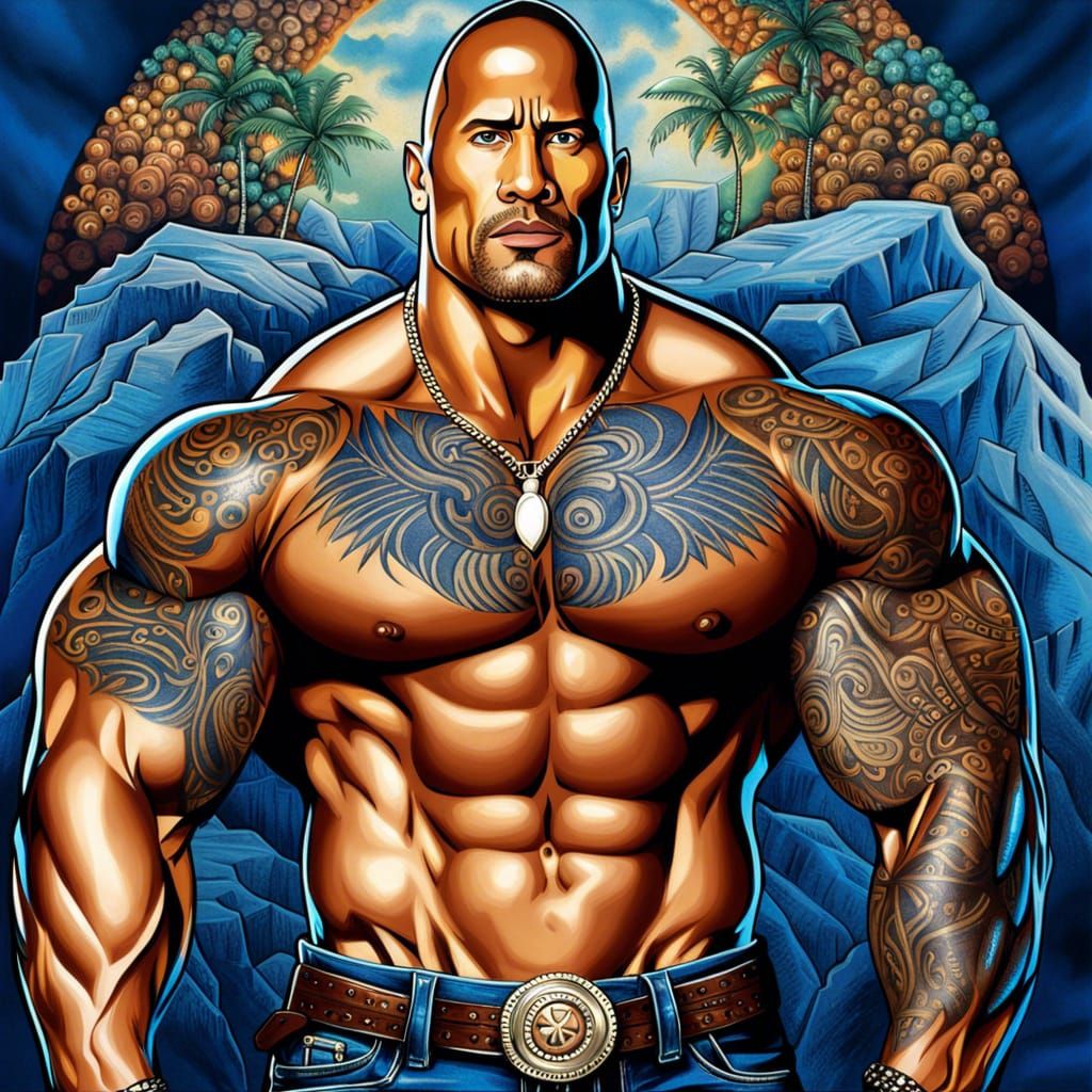 Dwayne Johnson Anime Style with Rock Pasties
