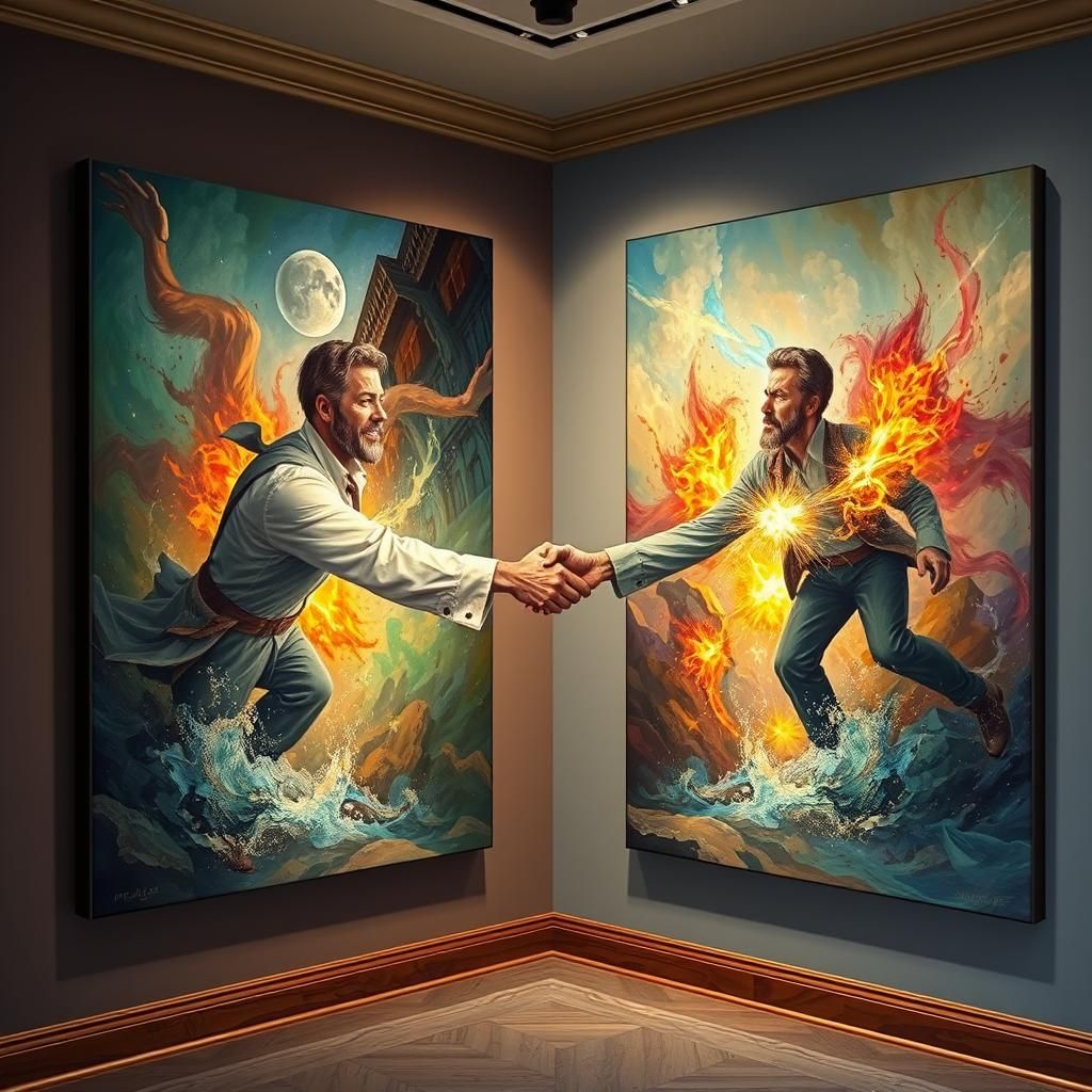 Fantasy Painting Figures Shake Hands