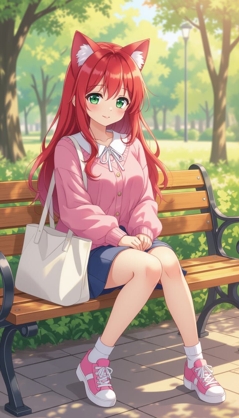 Anime Woman Relaxing in Tokyo Park