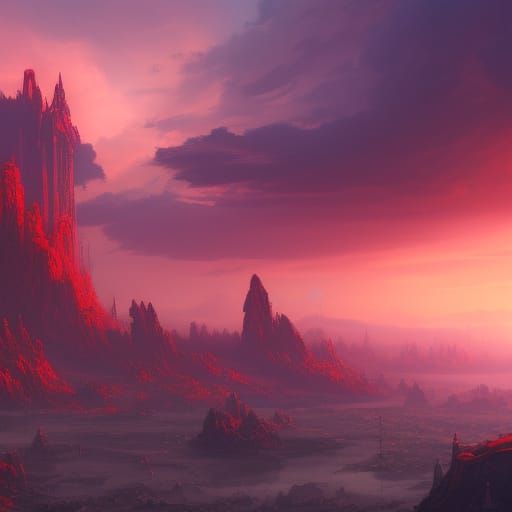 Fantastical Red Sky in Detailed Matte Painting