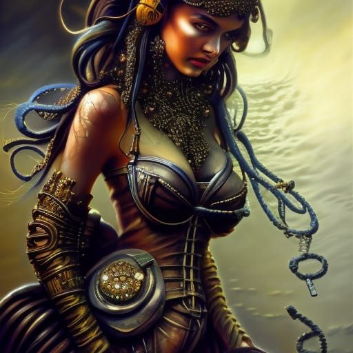 Beautiful Steampunk Woman in Hyperrealistic Style