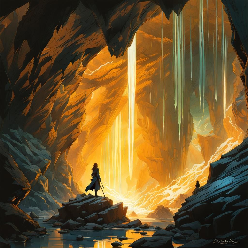 Glowing Crystal Gem Cave in David Mack's Style