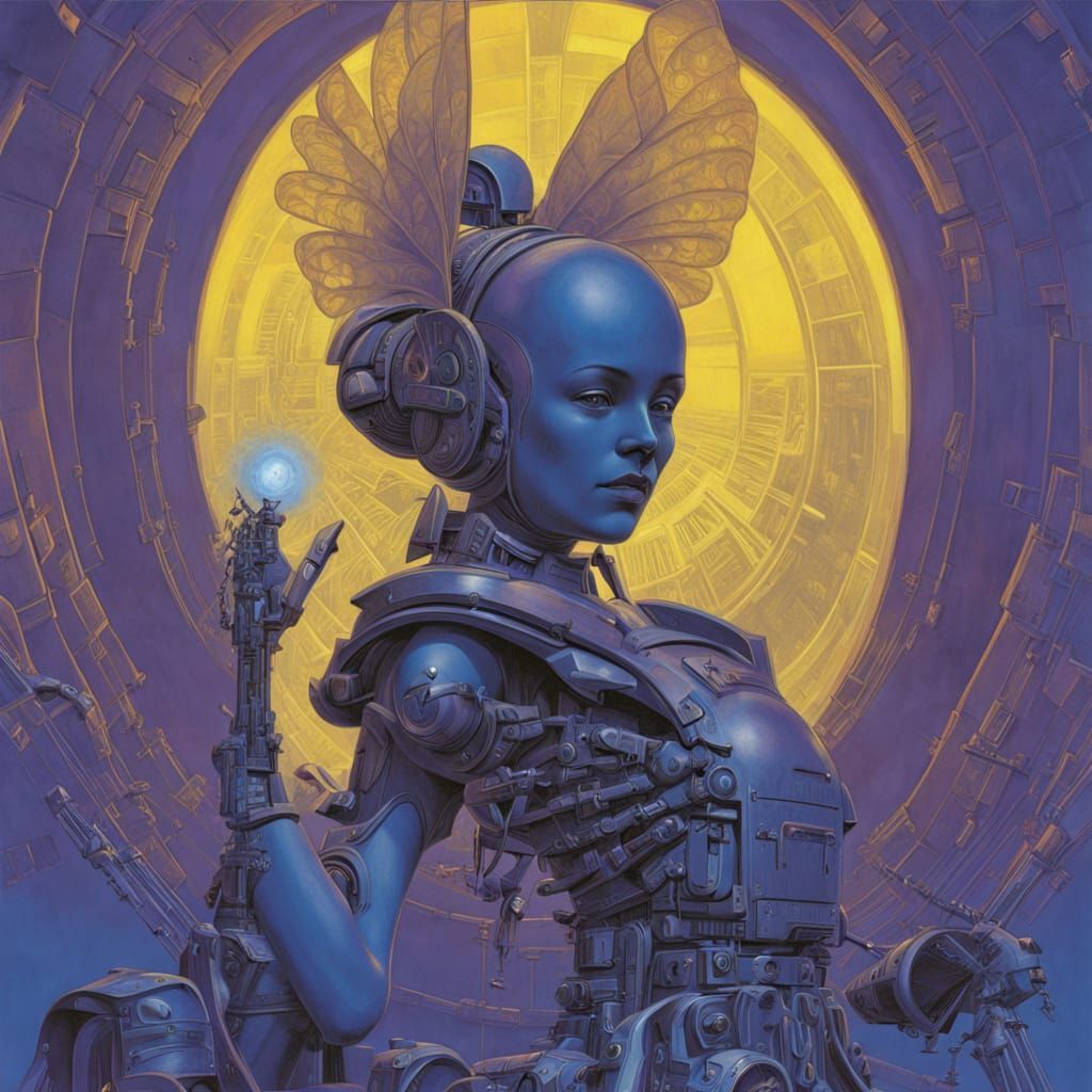 Cyber Fairy in Iridescent Fractal Art Nouveau Style