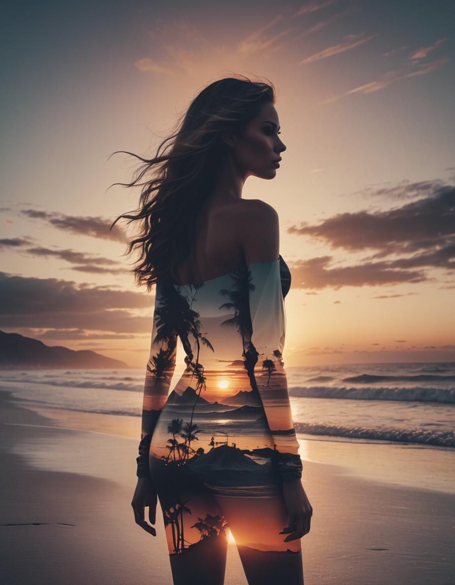 Sunset Beach Silhouette of a Supermodel