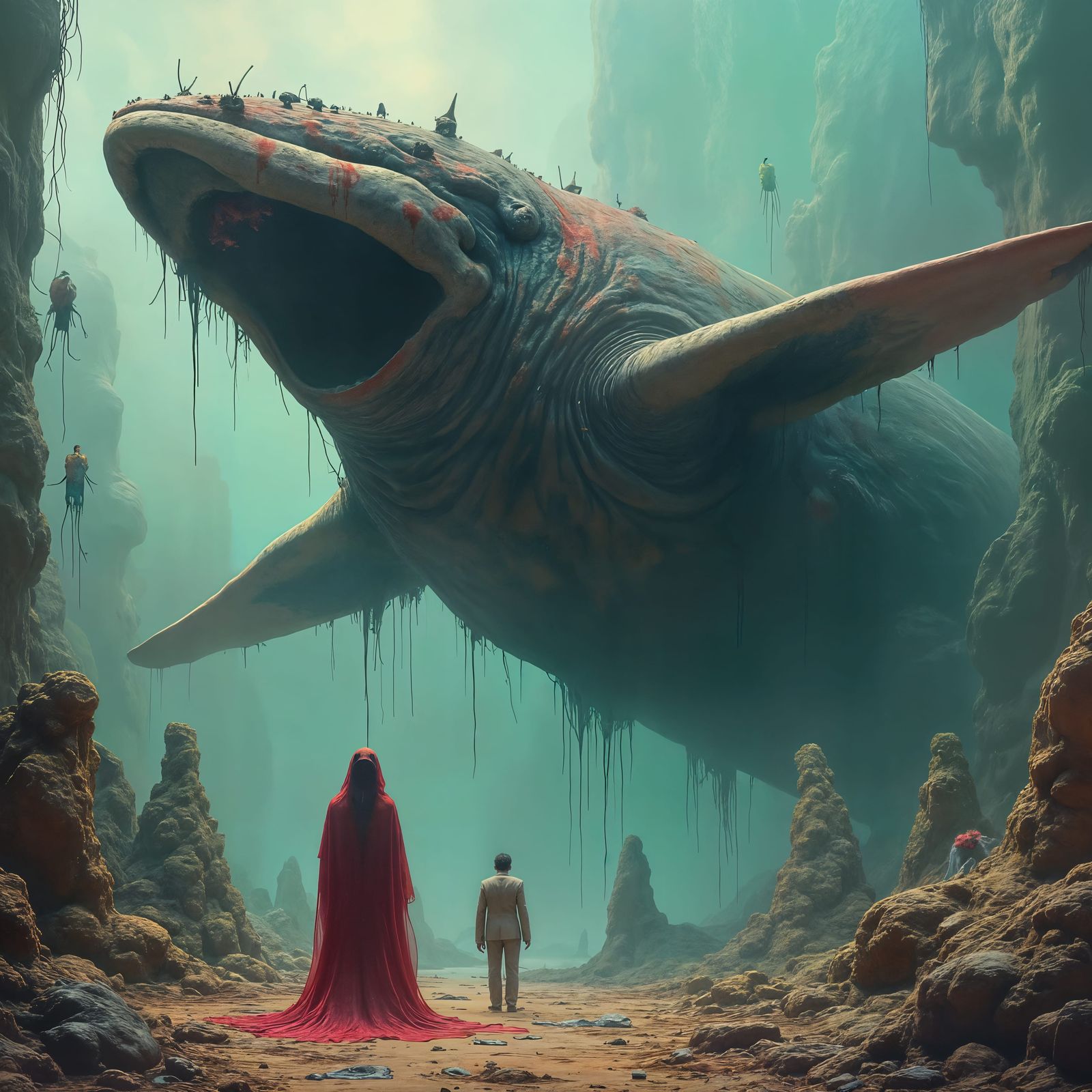 Distorted Whale in Dystopian Dreamscape