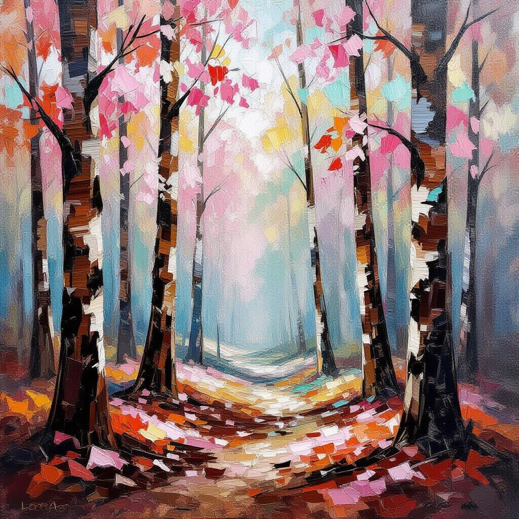 Impasto Coppice with Pink and Turquoise Leaves