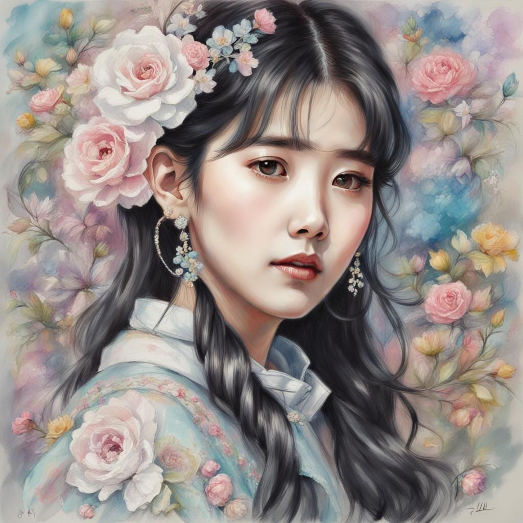 K-Pop Singer IU in Pastel Pencil Drawing