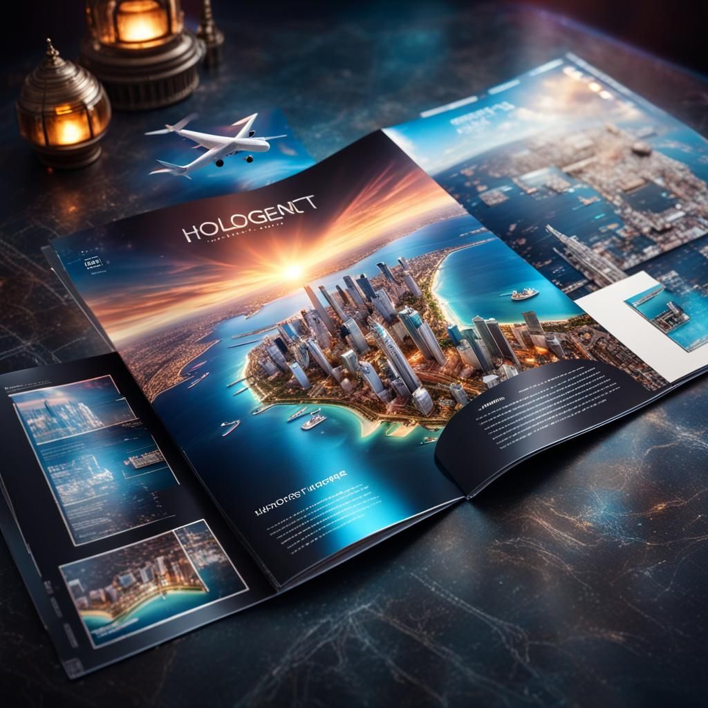 Futuristic Travel Brochure with Hologram Display