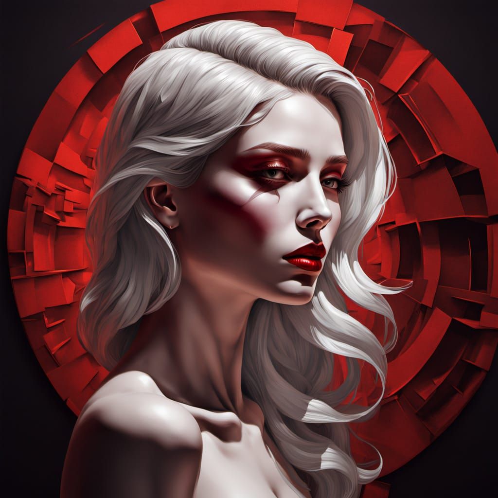 Monochromatic Portrait with Red Accents in Digital Painting ...