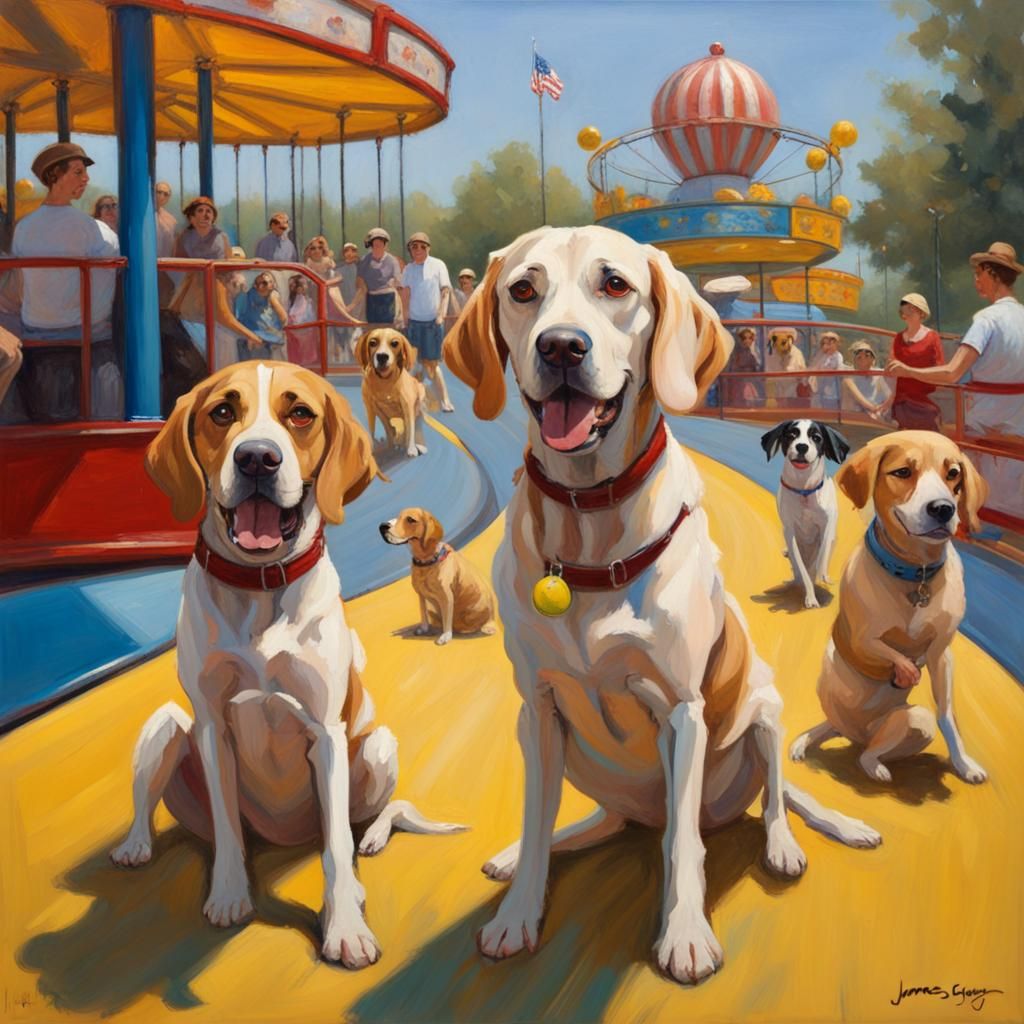 Dog-Themed Amusement Park in Oil Painting Style