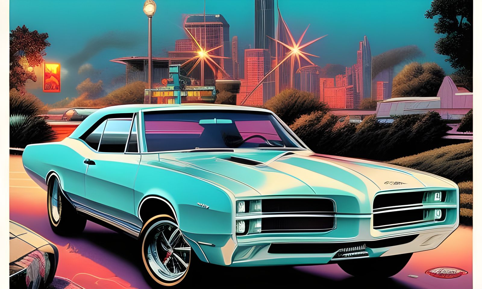 Vintage 1967 Pontiac GTO in Comic Book Style