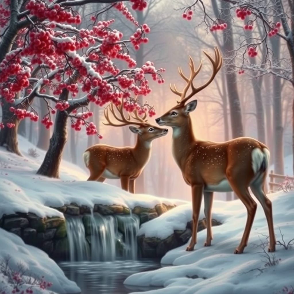 Romantic Forest Encounter in Frosty, Hyper-Realistic Style