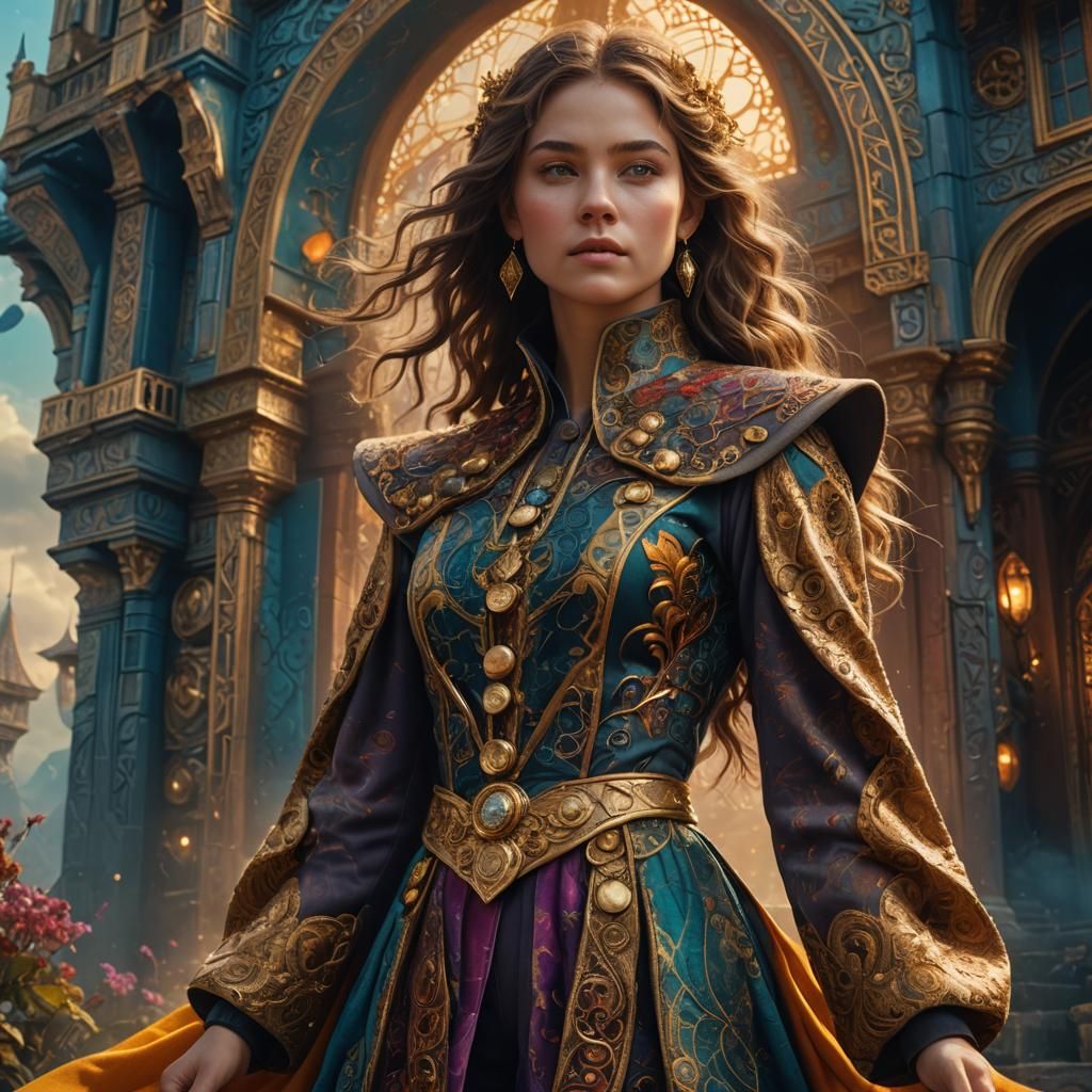 Woman in Mystical Layered Outfit in Fantasy Setting