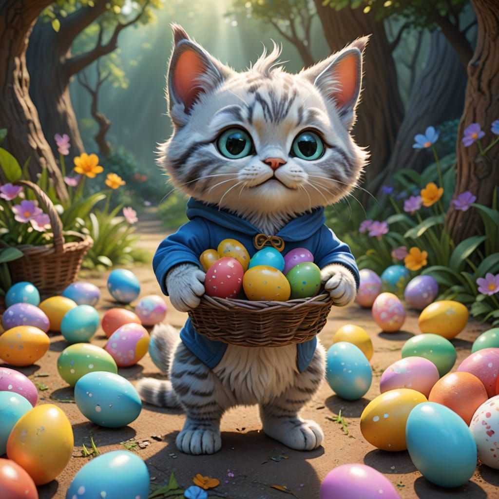 Whimsical Easter Bunny Kitten in Vibrant 3D
