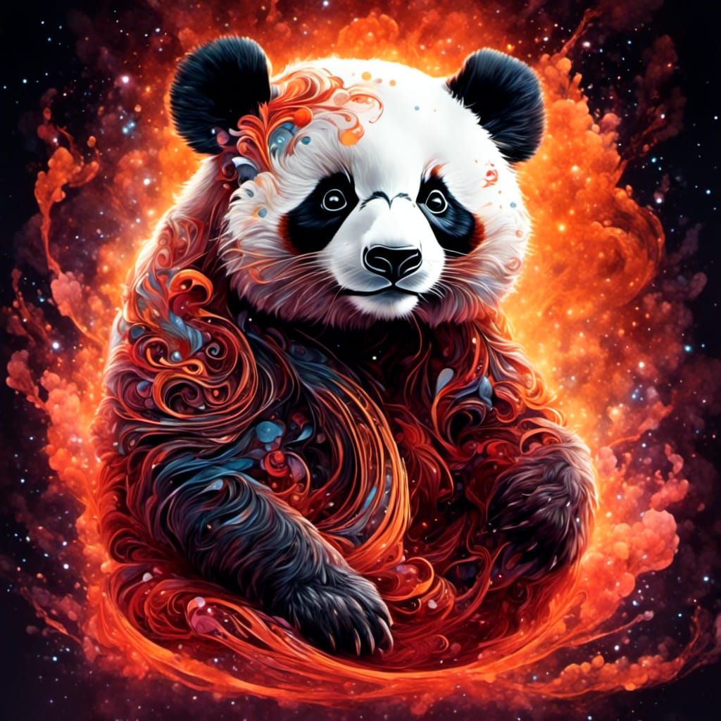 Fiery Panda Made of Colorful Smoke in Gouache Style