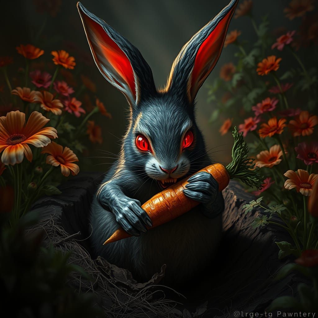 Malevolent Rabbit Steals Carrot in Chiaroscuro Garden