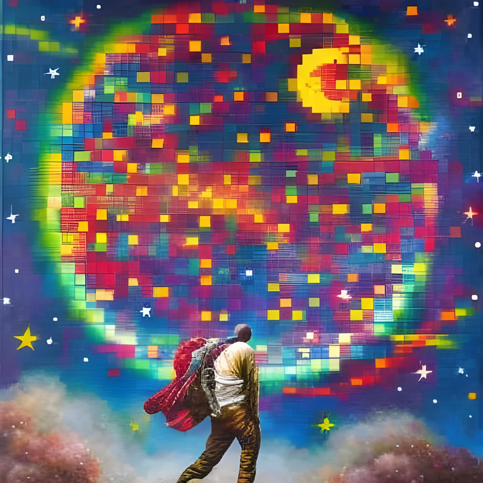 Pixel Moon Painting in Fine Art Style