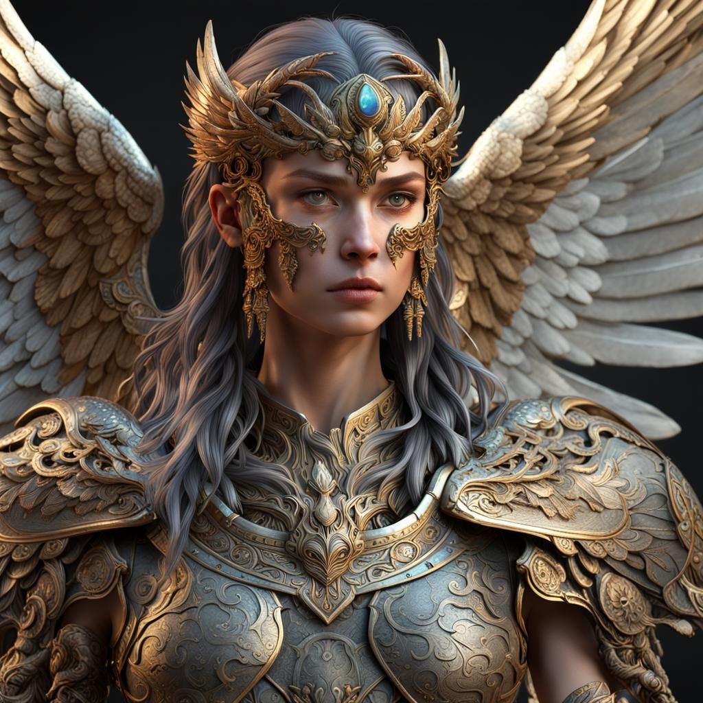 Detailed Warrior Angel with Multiple Wings
