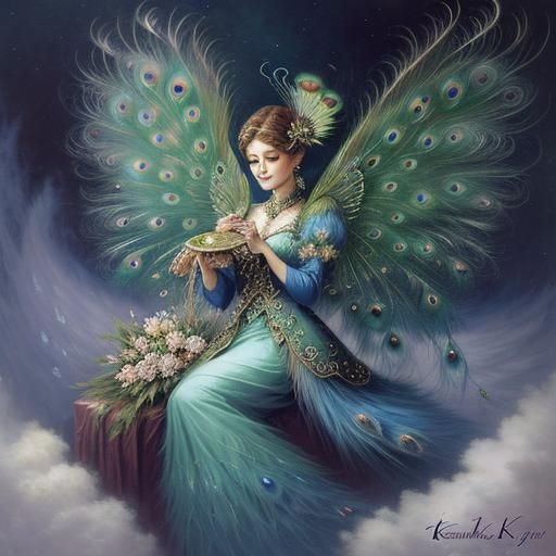 Ethereal Peacock-Fairy with Large Wings