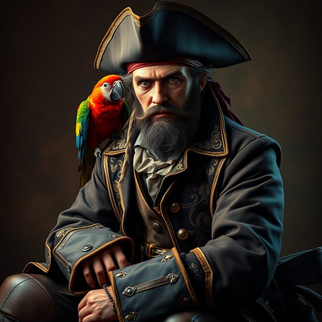 Charismatic Pirate Captain in Elegant Art Nouveau Style