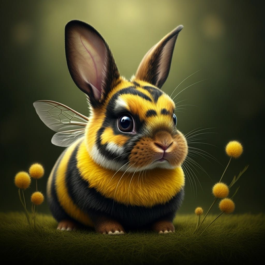 Cute Honey Bunny with Dreamy Eyes in Yellow and Black Stripe...