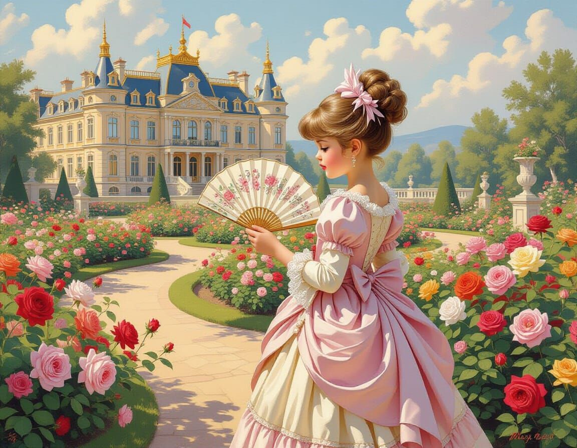 18th Century Princess in Rose Garden, Romantic Style