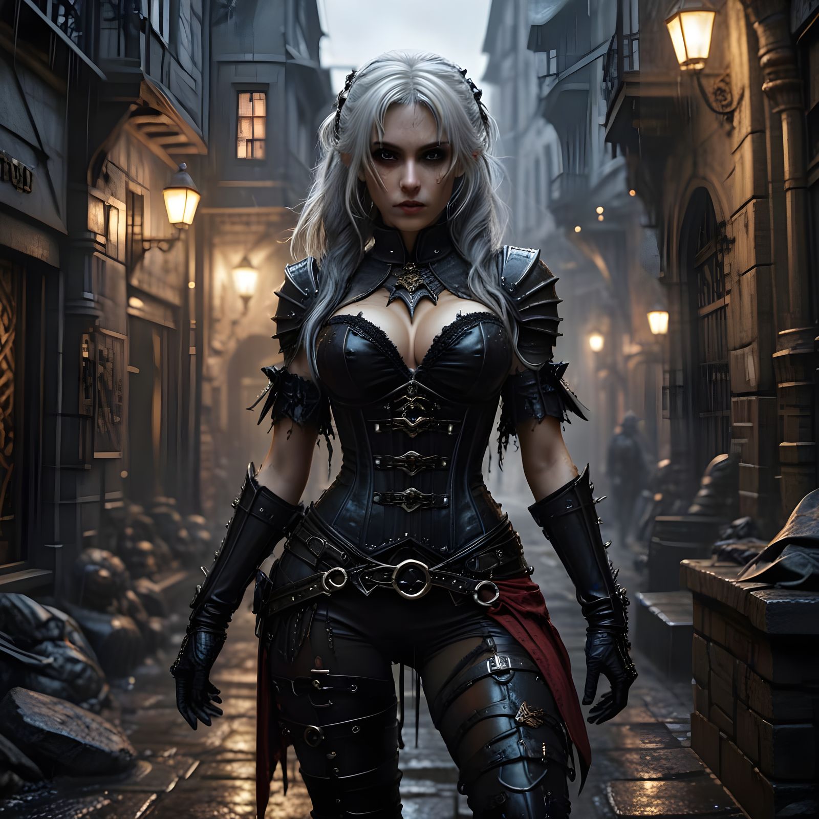 Medieval Woman in Dark City: A Dark Fantasy Portrait