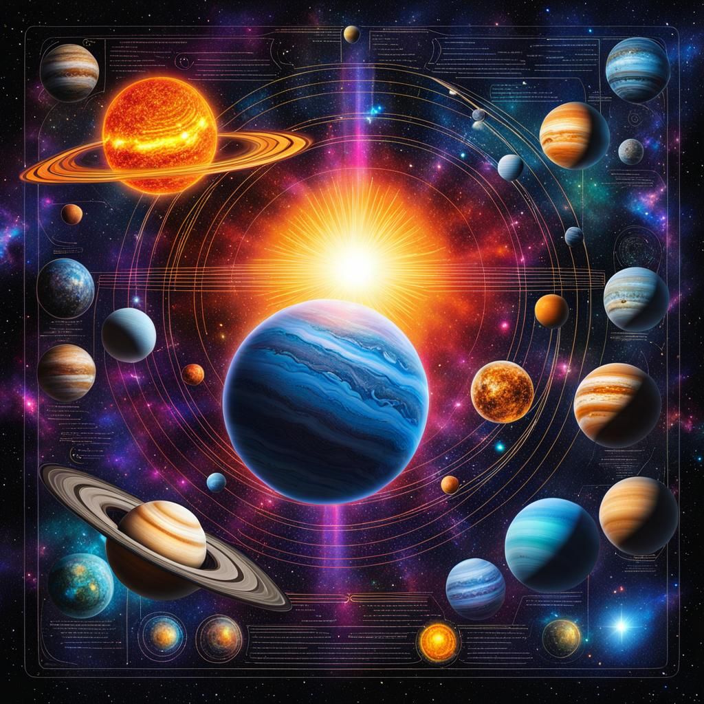 Holographic Solar System in Mixed Media Style