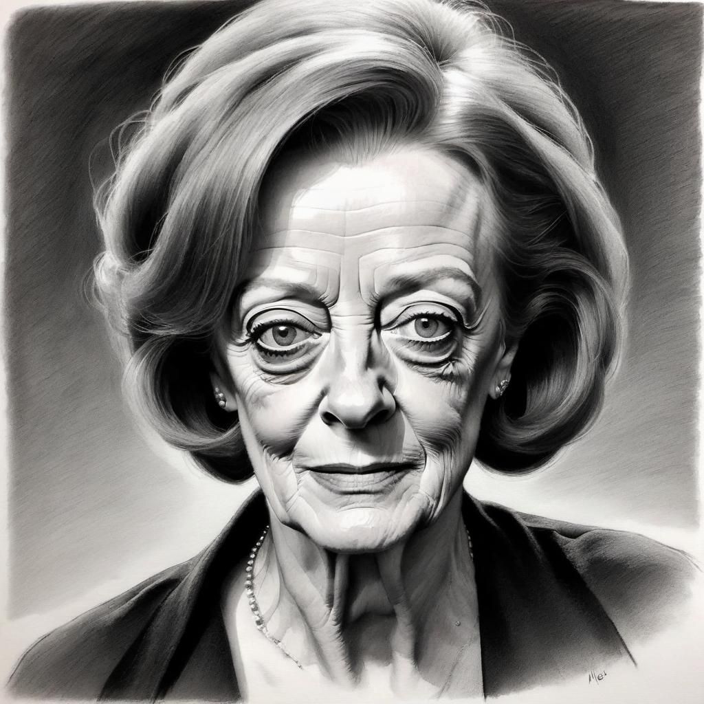 Charcoal Portrait of Maggie Smith, Masterpiece