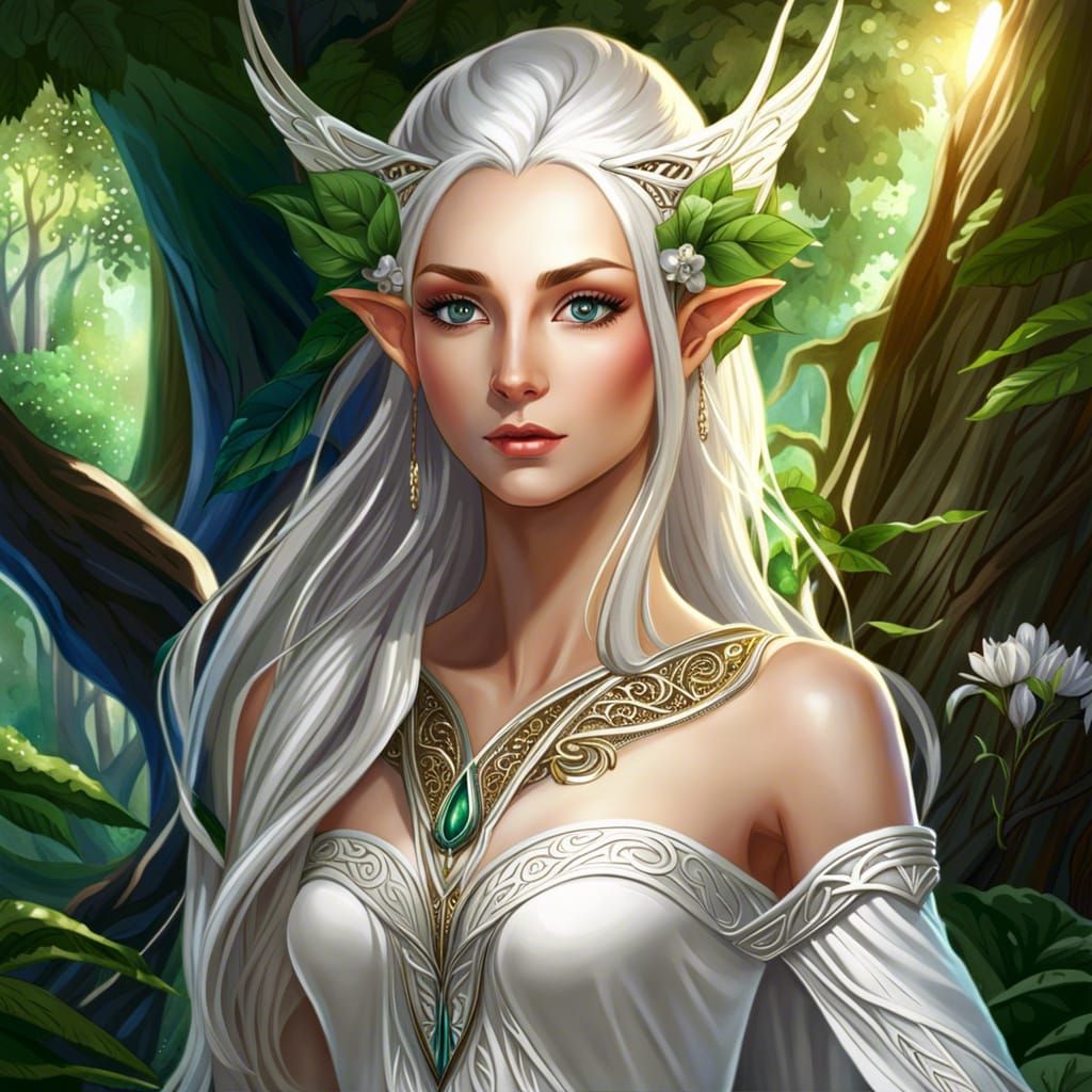 Elven Woman in Forest: Anime Manga Style