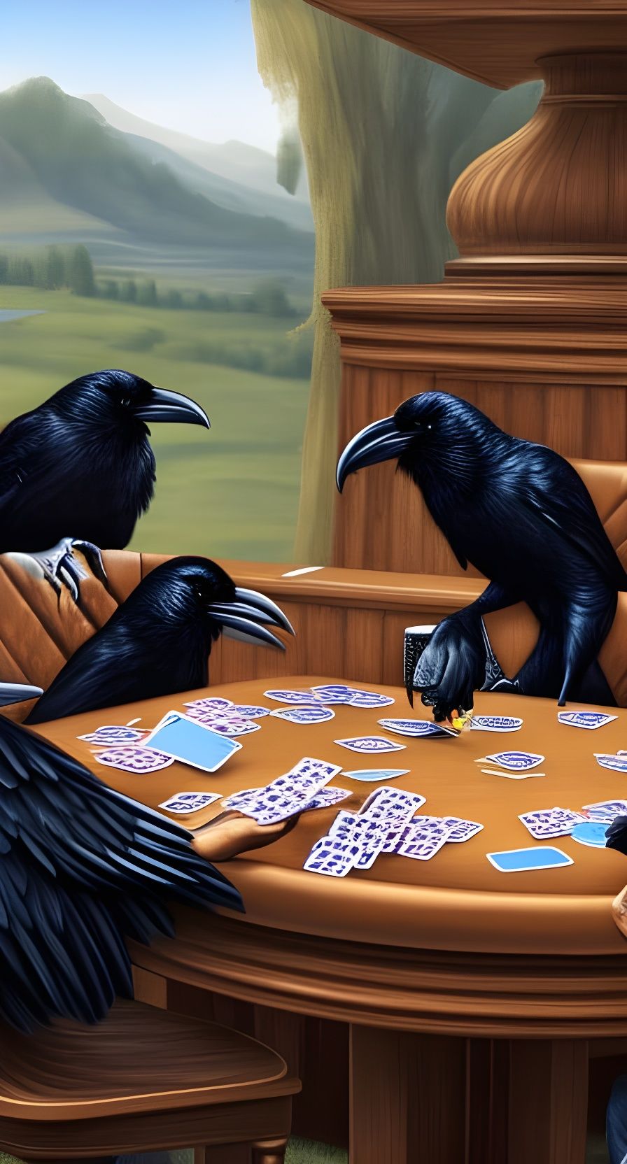 Photorealistic Ravens Playing Poker in 8k