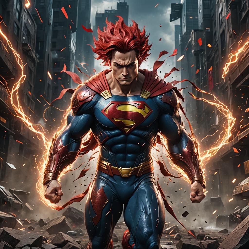 Superman as Super Saiyan God: Detailed Matte Painting
