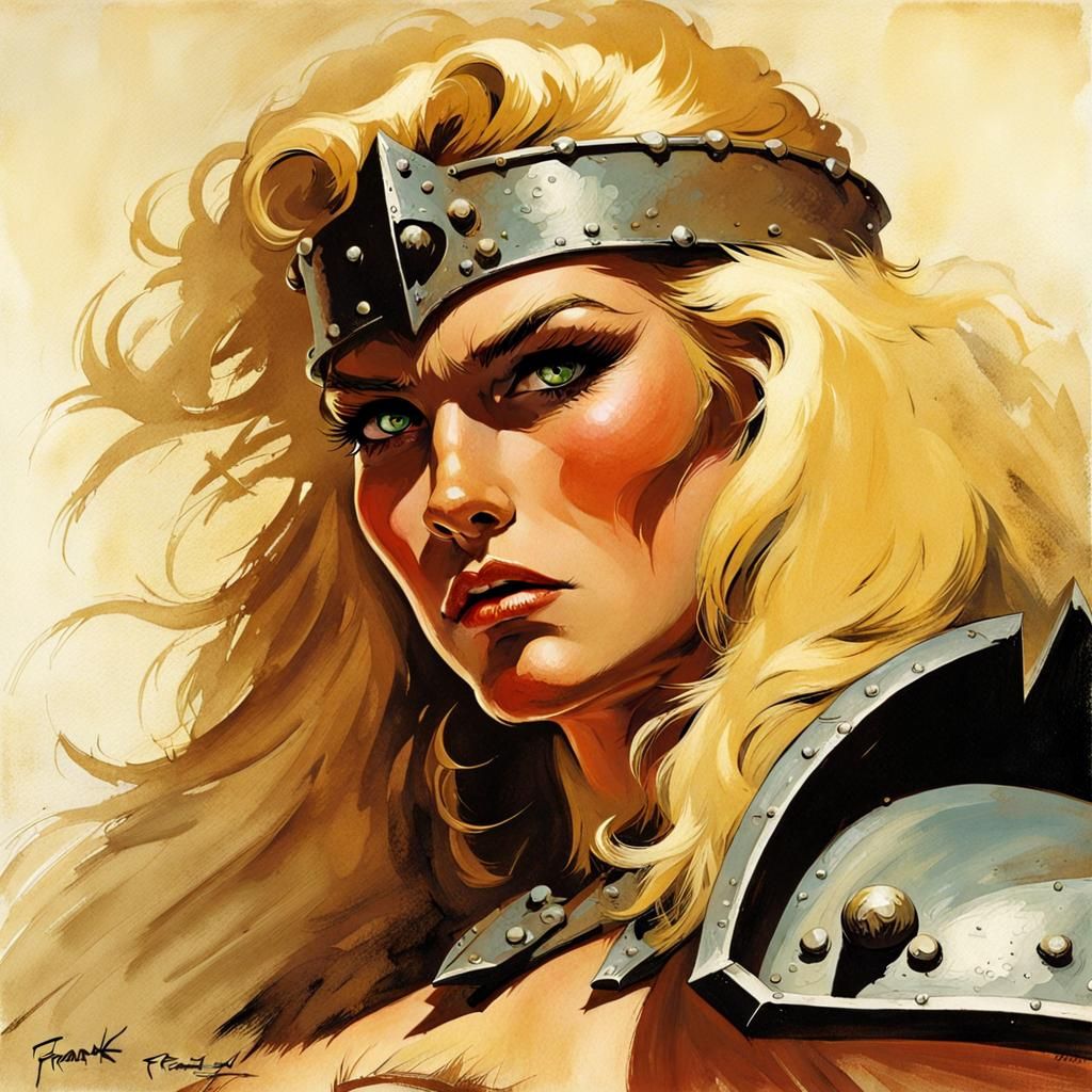 Confident Blonde Barbarian in Frazetta Style