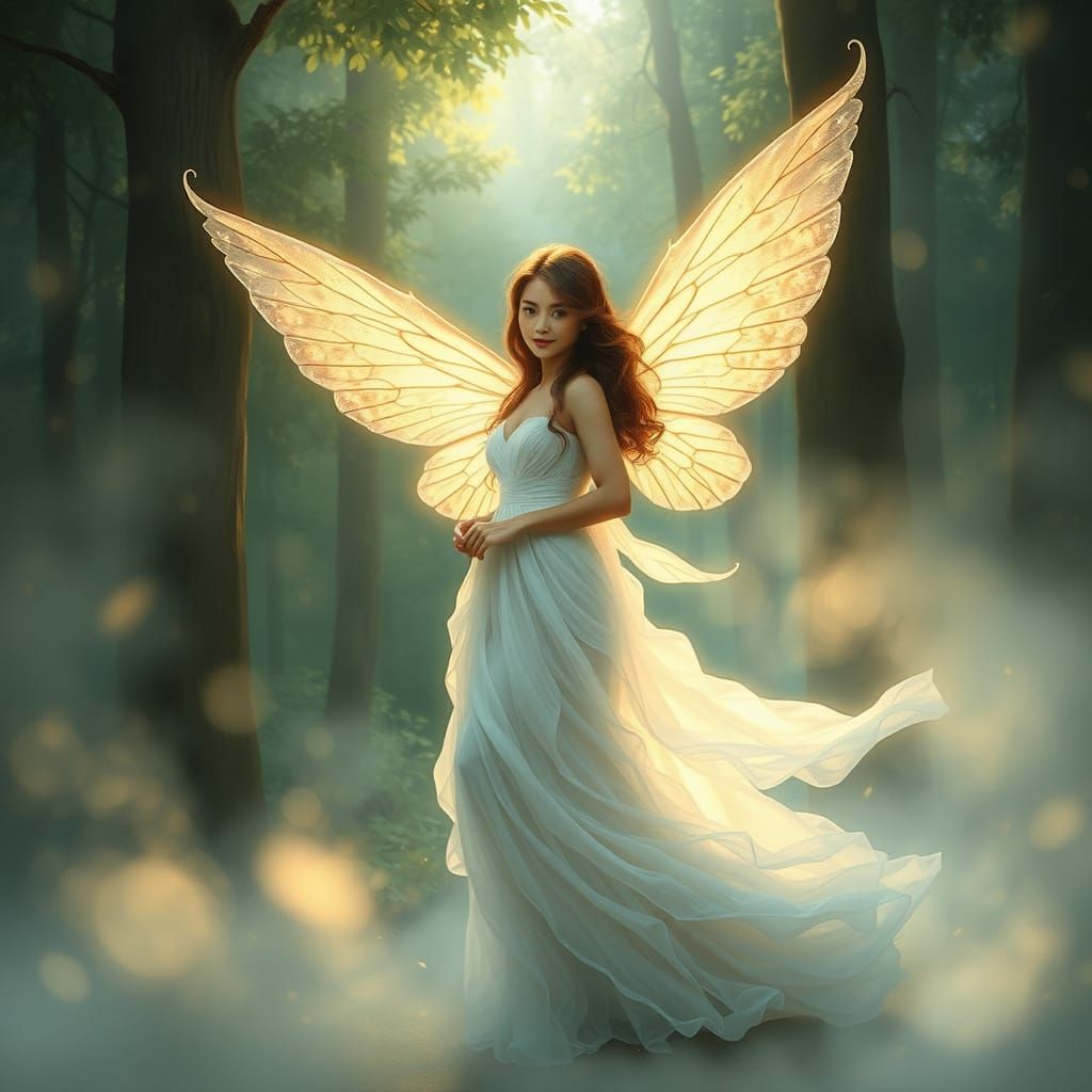 Ethereal Forest Nymph in a Luminous Romantic Style