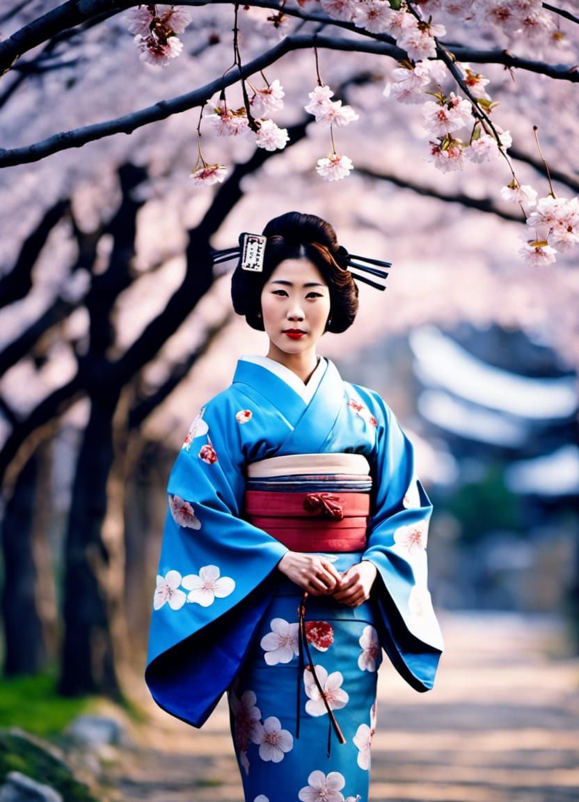 Japanese Lady Under Cherry Blossoms, Early Photography