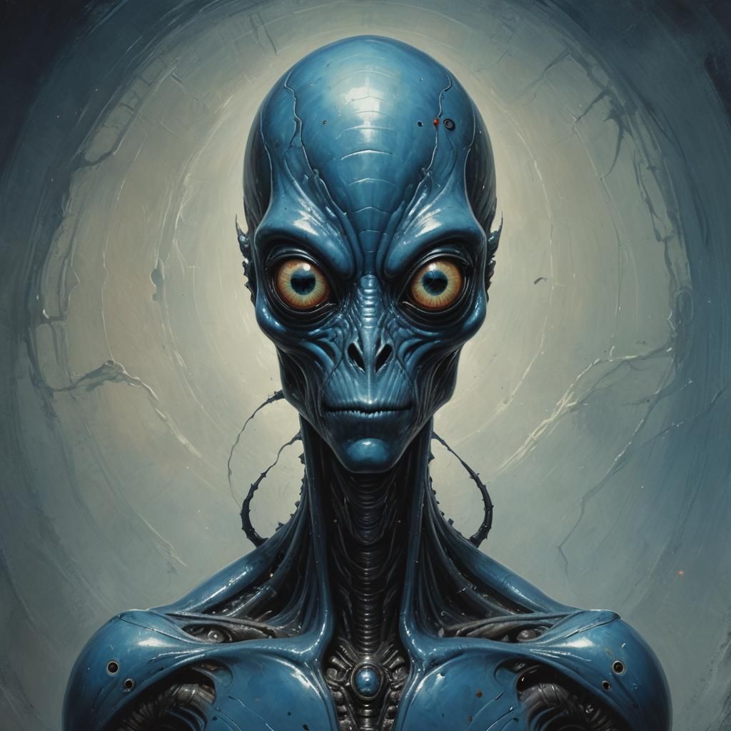 Elegant Blue Alien with Bug Eyes, Sinister Art