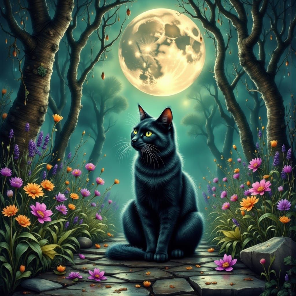 Gothic Fairytale Forest at Night, Masterpiece in Dark Fantas...