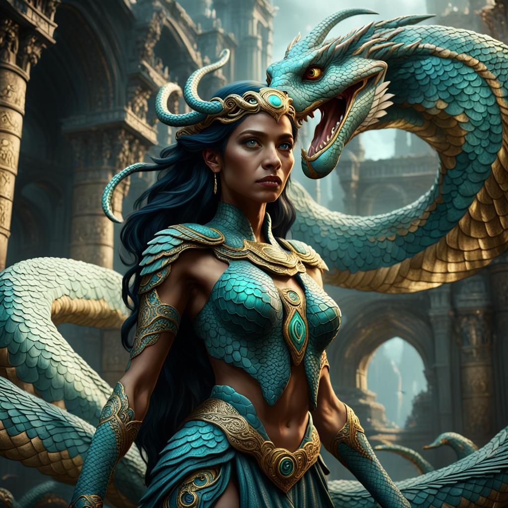 Angelic Serpent Woman in Detailed Matte Painting
