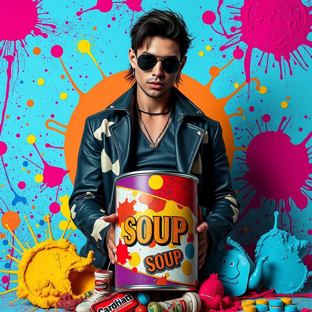 Charismatic Celebrity in Vibrant Pop Art Portrait