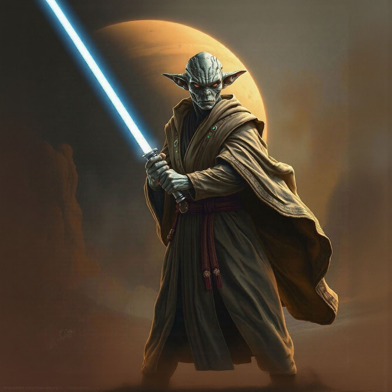Heroic Alien Jedi Master with Lightsaber
