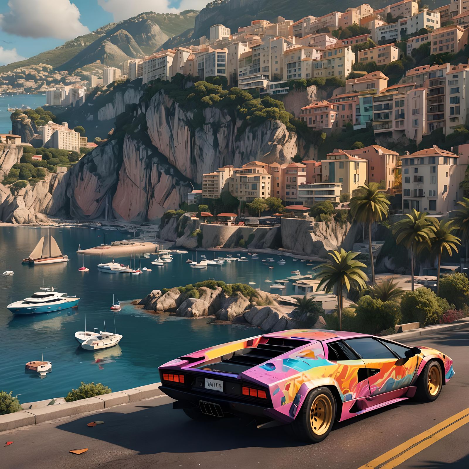 Rainbow Lamborghini Countach Trash Polka Tattoo Art