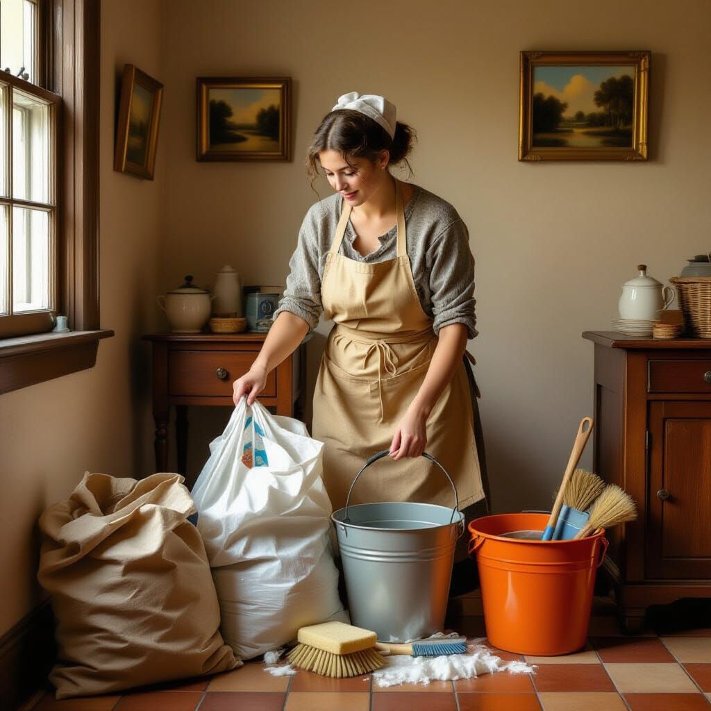 Woman Preparing to Clean, Vermeer-Inspired