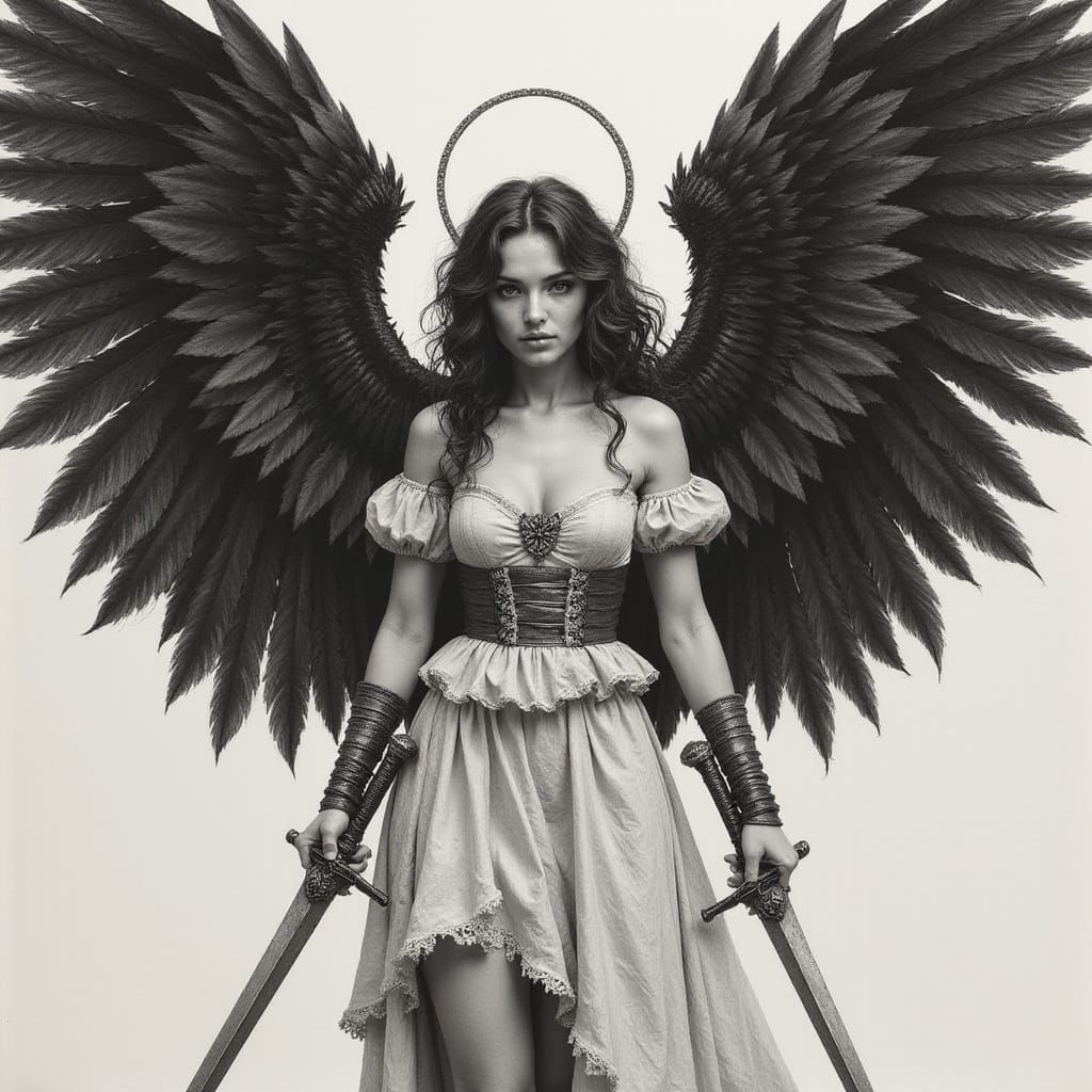 Serene Angel Warrior in Monochromatic Renaissance Style